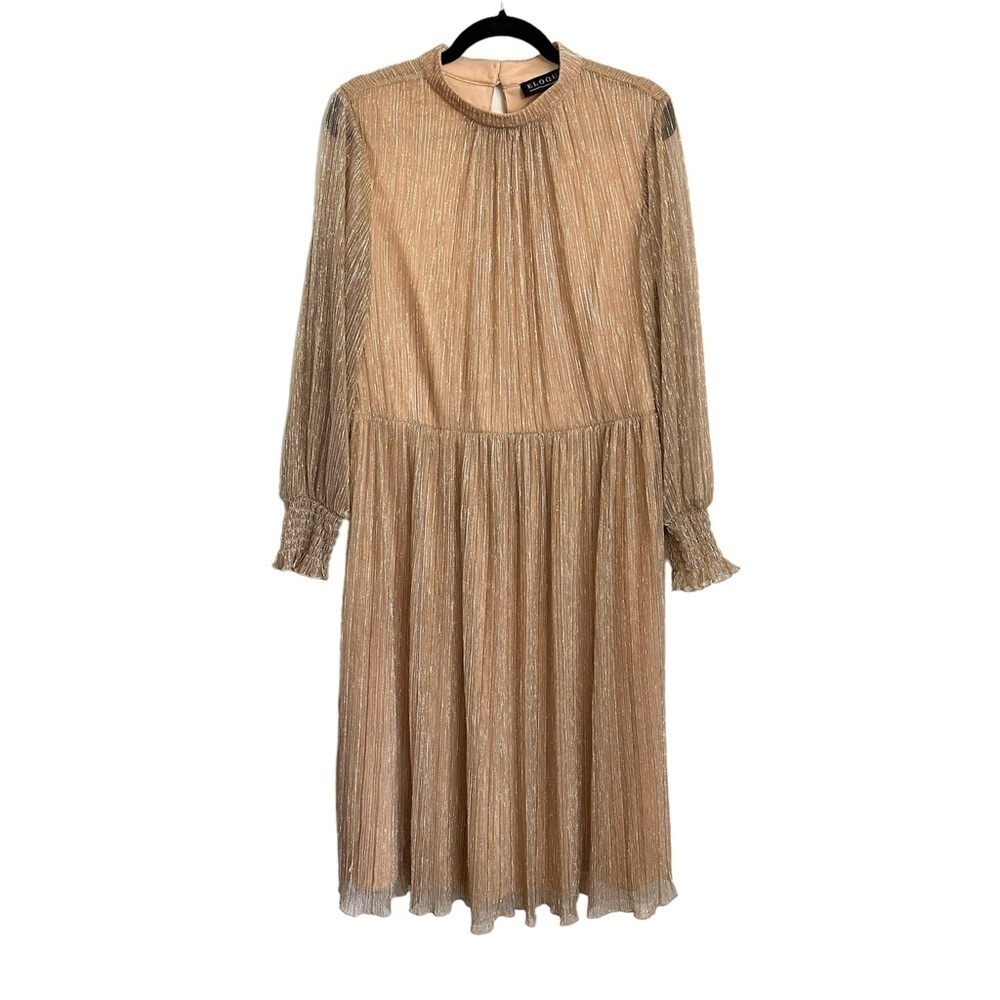Eloquii Rose Gold Shimmer Pleated Midi Dress Size 14 Holiday Wedding Guest - Picture 5 of 16